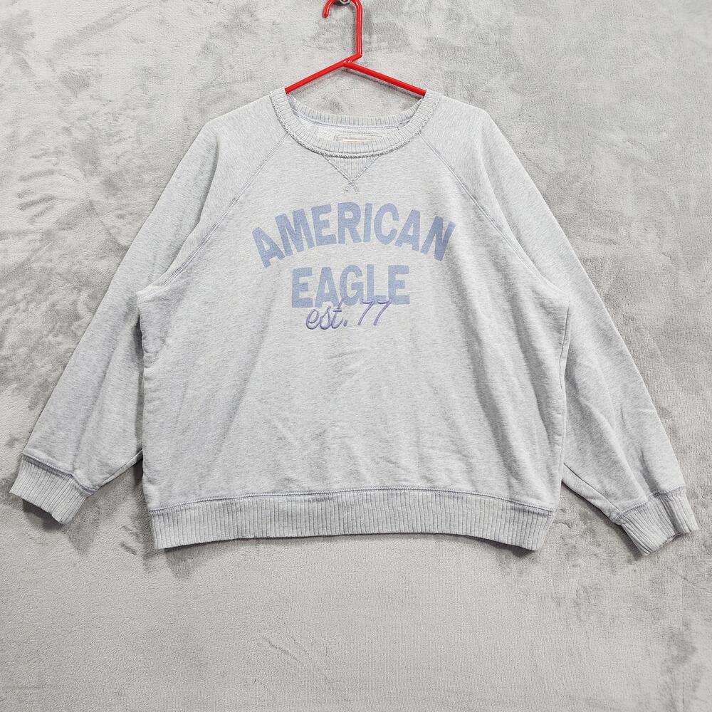 American Eagle Sweatshirt Mens XL Gray Seriously Lived In Crew Neck Pullover